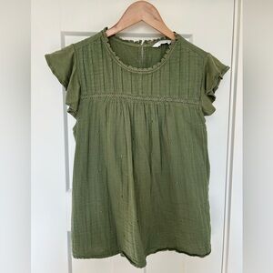Lucky Brand olive flutter sleeve top